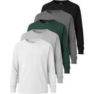 imageReal Essentials 5 Pack Boys Cotton Jersey Long Sleeve TShirt Uniform Kids Crew Neck Tee TopSet 3