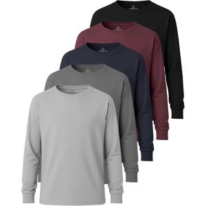 imageReal Essentials 5 Pack Boys Cotton Jersey Long Sleeve TShirt Uniform Kids Crew Neck Tee TopSet 4