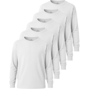 imageReal Essentials 5 Pack Boys Cotton Jersey Long Sleeve TShirt Uniform Kids Crew Neck Tee TopSet 5