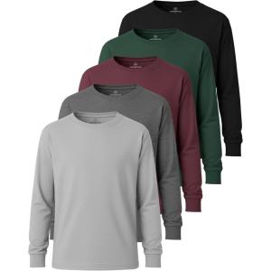 imageReal Essentials 5 Pack Boys Cotton Jersey Long Sleeve TShirt Uniform Kids Crew Neck Tee TopSet 6