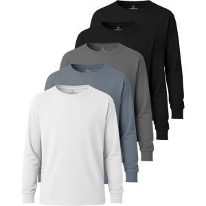 imageReal Essentials 5 Pack Boys Cotton Jersey Long Sleeve TShirt Uniform Kids Crew Neck Tee TopSet 7