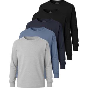 imageReal Essentials 5 Pack Boys Cotton Jersey Long Sleeve TShirt Uniform Kids Crew Neck Tee TopSet 8