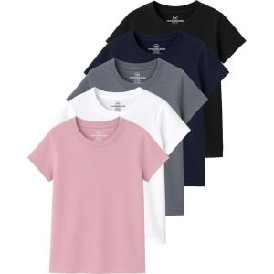 imageReal Essentials 5 Pack Girls Cotton Short Sleeve Crew Neck TShirt  Athletic Tee Shirt for Teens Kids Youth Ages 416Set 1