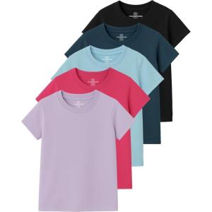 imageReal Essentials 5 Pack Girls Cotton Short Sleeve Crew Neck TShirt  Athletic Tee Shirt for Teens Kids Youth Ages 416Set 3
