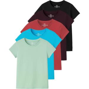 imageReal Essentials 5 Pack Girls Cotton Short Sleeve Crew Neck TShirt  Athletic Tee Shirt for Teens Kids Youth Ages 416Set 4