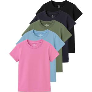imageReal Essentials 5 Pack Girls Cotton Short Sleeve Crew Neck TShirt  Athletic Tee Shirt for Teens Kids Youth Ages 416Set 5