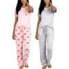 image:imageReal Essentials 2 Pack Womens Comfy Pajama Sets  Short amp Long Sleeve Ladies Loungewear Sleepwear PJs Available In PlusSet J Gray  Pink
