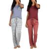 image:imageReal Essentials 2 Pack Womens Comfy Pajama Sets  Short amp Long Sleeve Ladies Loungewear Sleepwear PJs Available In PlusSet a Charcoal  Burgundy