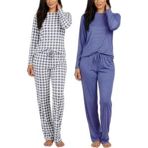 image:imageReal Essentials 2 Pack Womens Comfy Pajama Sets  Short amp Long Sleeve Ladies Loungewear Sleepwear PJs Available In PlusSet D Blue  Charcoal