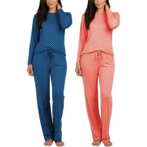 image:imageReal Essentials 2 Pack Womens Comfy Pajama Sets  Short amp Long Sleeve Ladies Loungewear Sleepwear PJs Available In PlusSet a Blue  Red