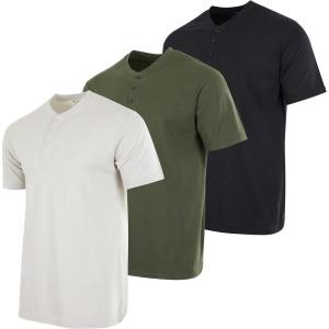image:imageReal Essentials 3 Pack Mens Cotton Short Sleeve Henley TShirt  Casual Work Activewear Tee Set 3 4X