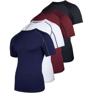 image:imageReal Essentials 4 Pack Mens Short Sleeve Compression TShirt Base Layer Undershirt Athletic Top Available in Big amp TallSet B
