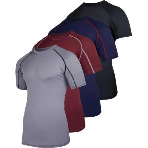 image:imageReal Essentials 4 Pack Mens Short Sleeve Compression TShirt Base Layer Undershirt Athletic Top Available in Big amp TallSet C