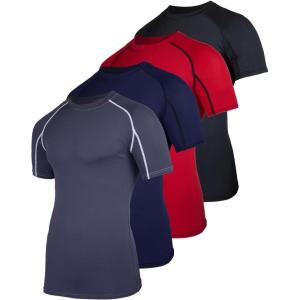 image:imageReal Essentials 4 Pack Mens Short Sleeve Compression TShirt Base Layer Undershirt Athletic Top Available in Big amp TallSet D