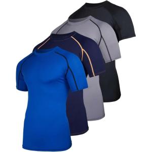 image:imageReal Essentials 4 Pack Mens Short Sleeve Compression TShirt Base Layer Undershirt Athletic Top Available in Big amp TallSet F