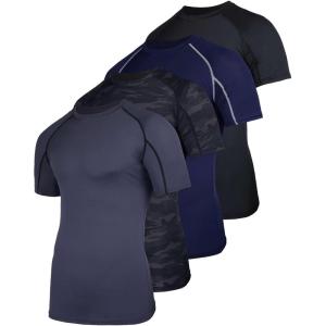image:imageReal Essentials 4 Pack Mens Short Sleeve Compression TShirt Base Layer Undershirt Athletic Top Available in Big amp TallSet G