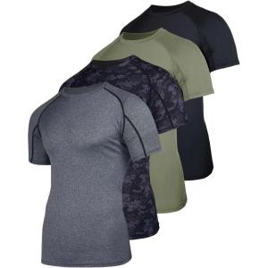 image:imageReal Essentials 4 Pack Mens Short Sleeve Compression TShirt Base Layer Undershirt Athletic Top Available in Big amp TallSet H