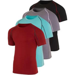 image:imageReal Essentials 4 Pack Mens Short Sleeve Compression TShirt Base Layer Undershirt Athletic Top Available in Big amp TallSet K