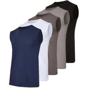 image:imageReal Essentials 5 Pack Mens Cotton Sleeveless Crewneck Tank Top Casual Shirts Tees Big amp Tall AvailableSet 4