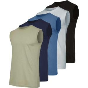 image:imageReal Essentials 5 Pack Mens Cotton Sleeveless Crewneck Tank Top Casual Shirts Tees Big amp Tall AvailableSet 8