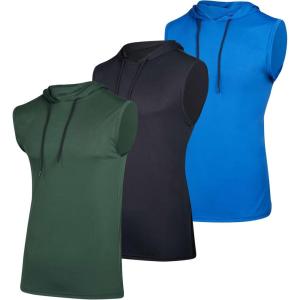 image:imageReal Essentials 3 Pack Mens DryFit Active Hooded Tank Top  Workout Sleeveless Hoodie Drawstring Available in Big amp TallSet 4
