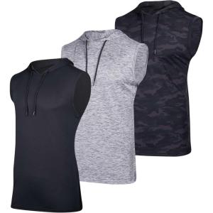 image:imageReal Essentials 3 Pack Mens DryFit Active Hooded Tank Top  Workout Sleeveless Hoodie Drawstring Available in Big amp TallSet 5