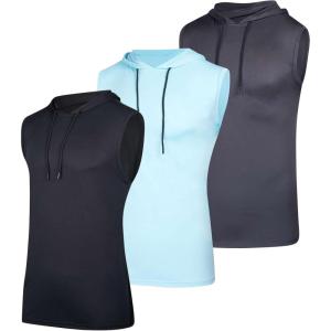 image:imageReal Essentials 3 Pack Mens DryFit Active Hooded Tank Top  Workout Sleeveless Hoodie Drawstring Available in Big amp TallSet 6