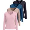 image:imageReal Essentials 4 Pack Womens Cotton Long Sleeve VNeck TShirts  Soft Casual Lounge Tee Tops Available in PlusSet 6