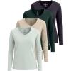 image:imageReal Essentials 4 Pack Womens Cotton Long Sleeve VNeck TShirts  Soft Casual Lounge Tee Tops Available in PlusSet 7