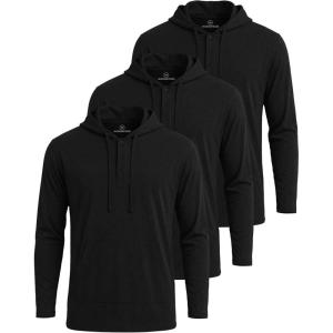image:imageReal Essentials 3 Pack Mens Cotton Henley Pullover Hoodie Lightweight Casual Long Sleeve Hooded Sweatshirt Big amp TallBlack  Black  Black