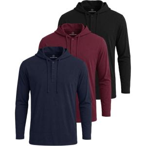 image:imageReal Essentials 3 Pack Mens Cotton Henley Pullover Hoodie Lightweight Casual Long Sleeve Hooded Sweatshirt Big amp TallBlack  Burgundy  Navy