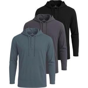 image:imageReal Essentials 3 Pack Mens Cotton Henley Pullover Hoodie Lightweight Casual Long Sleeve Hooded Sweatshirt Big amp TallBlack  Charcoal  Stormy Weather