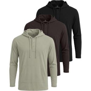 image:imageReal Essentials 3 Pack Mens Cotton Henley Pullover Hoodie Lightweight Casual Long Sleeve Hooded Sweatshirt Big amp TallBlack  Chocolate Torte  Abbey Stone