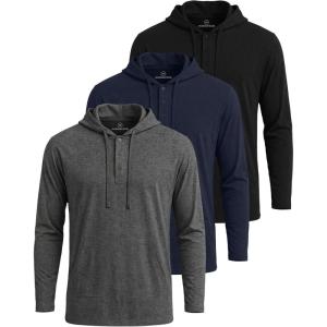 image:imageReal Essentials 3 Pack Mens Cotton Henley Pullover Hoodie Lightweight Casual Long Sleeve Hooded Sweatshirt Big amp TallBlack  Navy  Charcoal