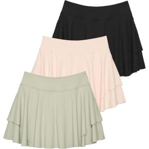 image:imageReal Essentials 3 Pack Womens 14 Layered Ruffle Flowy Tennis Golf Skorts Pockets Pleated Mini Skirt Athletic Liner ShortsSet 4