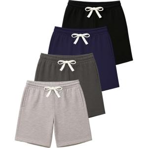image:imageReal Essentials 4 Pack Boys Cotton French Terry Shorts with Pockets for Kids Teens Youth  Sleep Casual Lounge 418Set 1