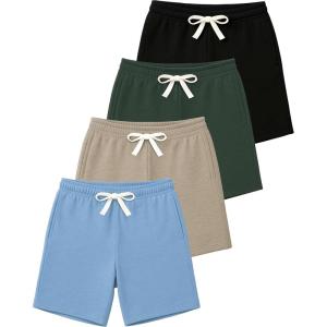 image:imageReal Essentials 4 Pack Boys Cotton French Terry Shorts with Pockets for Kids Teens Youth  Sleep Casual Lounge 418Set 3