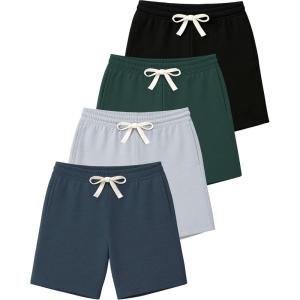 image:imageReal Essentials 4 Pack Boys Cotton French Terry Shorts with Pockets for Kids Teens Youth  Sleep Casual Lounge 418Set 5
