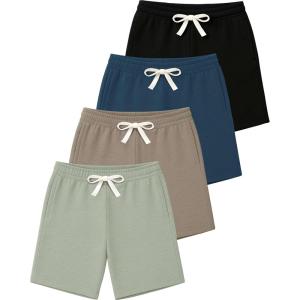 image:imageReal Essentials 4 Pack Boys Cotton French Terry Shorts with Pockets for Kids Teens Youth  Sleep Casual Lounge 418Set 6