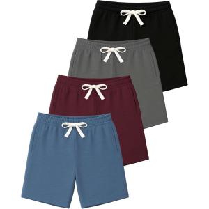 image:imageReal Essentials 4 Pack Boys Cotton French Terry Shorts with Pockets for Kids Teens Youth  Sleep Casual Lounge 418Set 8