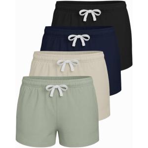 image:imageReal Essentials 4 Pack Girls French Terry Lounge Shorts  Ultra Soft PullOn Gym Camp Sports amp Everyday ShortsSet 1