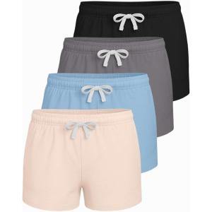 image:imageReal Essentials 4 Pack Girls French Terry Lounge Shorts  Ultra Soft PullOn Gym Camp Sports amp Everyday ShortsSet 2