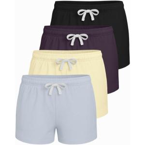 image:imageReal Essentials 4 Pack Girls French Terry Lounge Shorts  Ultra Soft PullOn Gym Camp Sports amp Everyday ShortsSet 3