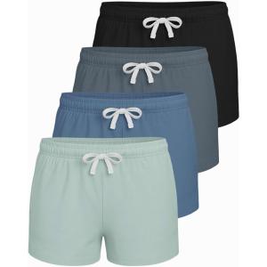 image:imageReal Essentials 4 Pack Girls French Terry Lounge Shorts  Ultra Soft PullOn Gym Camp Sports amp Everyday ShortsSet 5
