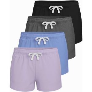 image:imageReal Essentials 4 Pack Girls French Terry Lounge Shorts  Ultra Soft PullOn Gym Camp Sports amp Everyday ShortsSet 7