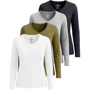 image:imageReal Essentials 4 Pack Womens Cotton Long Sleeve VNeck TShirts  Soft Casual Lounge Tee Tops Available in PlusSet 8
