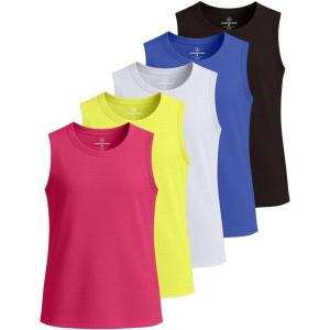 image:imageReal Essentials 5 Pack Girls Breeze Tech Tank Tops  MoistureWicking Sports Dance amp Athletic Workout Sleeveless ShirtsSet 2