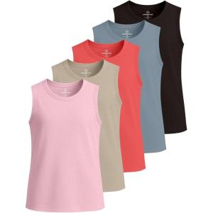 image:imageReal Essentials 5 Pack Girls Breeze Tech Tank Tops  MoistureWicking Sports Dance amp Athletic Workout Sleeveless ShirtsSet 5