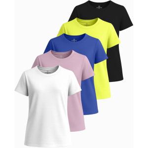 image:imageReal Essentials 5 Pack Girls Short Sleeve Breeze Tech Athletic Shirts  MoistureWicking Sports Gym Workout amp Dance TeesSet 7
