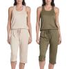 image:imageReal Essentials 2 Pack Womens Tank Top amp Capri Pajama Set  SuperSoft Sleeveless Summer Loungewear PlusSet 2